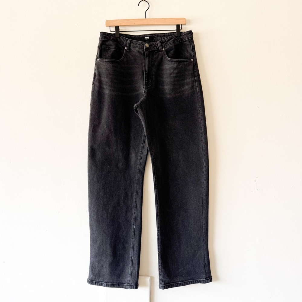 Madden NYC High Waist Straight Leg Washed Up Black Denim Jeans Size 12